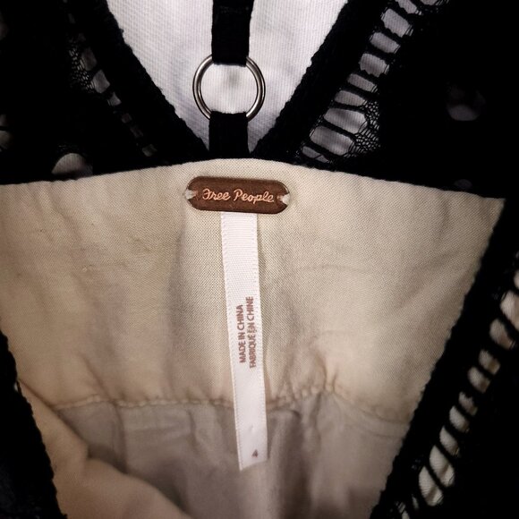 Free People One Million Lovers Mini Dress Size 4 Black Lace Overlay Low V-neck - Picture 10 of 16